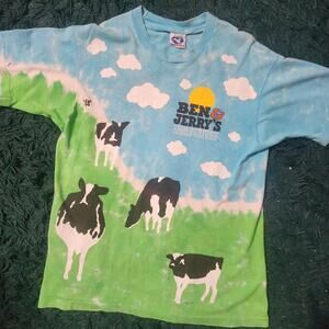 Vintage Liquid Blue Ben & Jerry’s Tie-Dye Cow Tee L – Rare Euphoria Graphic 90s